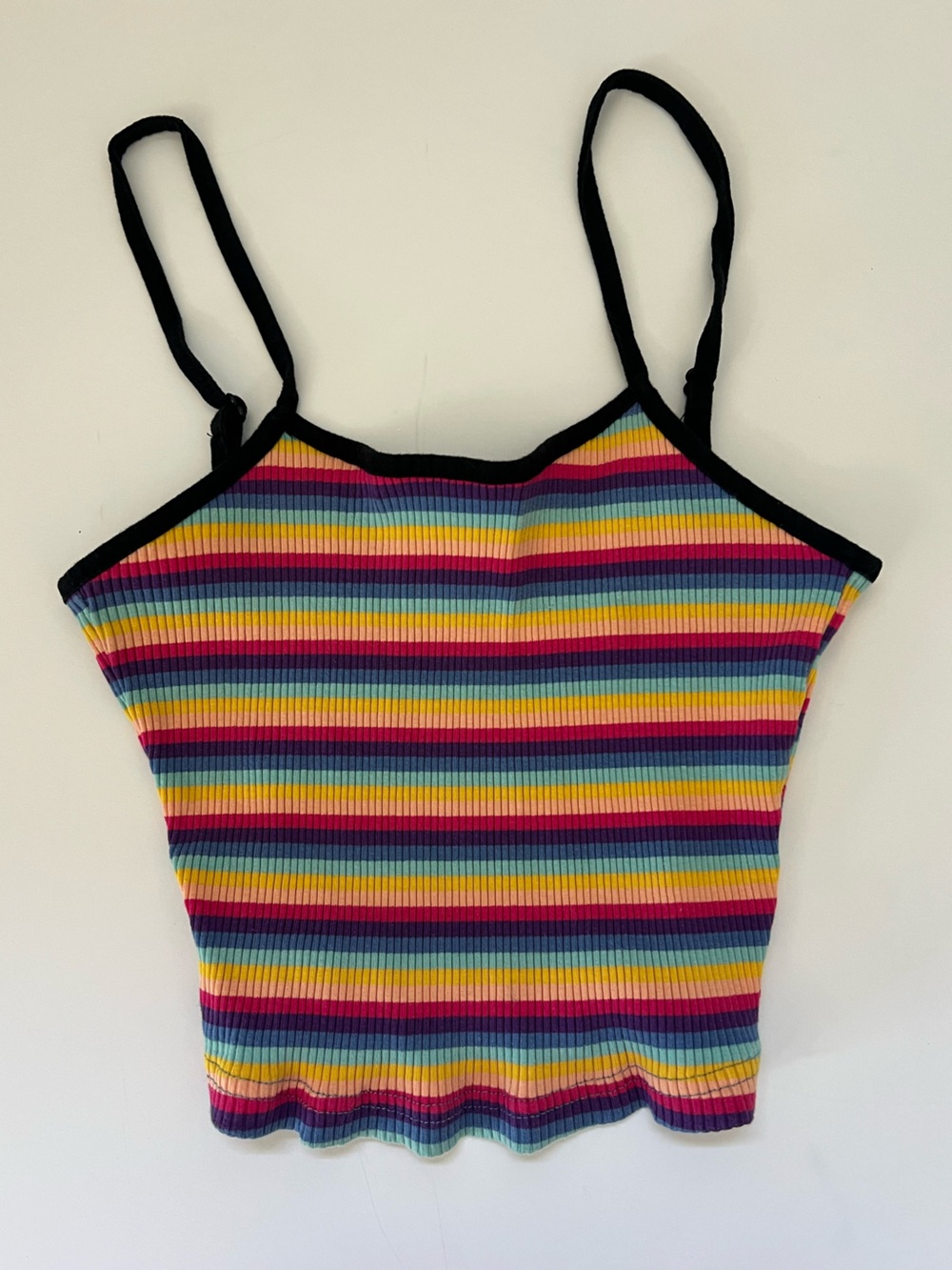 SHEIN Multicolor Colorful Rainbow Ribbed Fitted Stretchy Crop Tank Women's Sz M